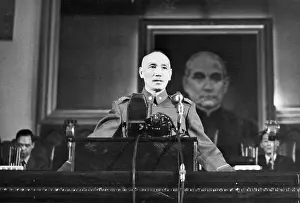 Chiang Kai-Shek Seated At Microphone