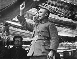 Chiang Kai Shek Speaking from Platform