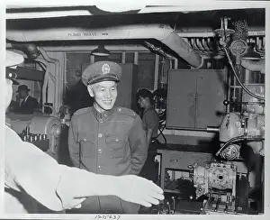 Chiang Kai-Shek Standing on Military Ship