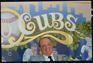 Chicago Cubs Manager Jim Frey at Microphones
