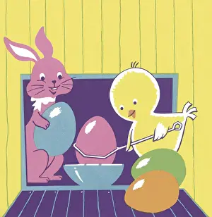 Chick and Bunny With Easter Eggs