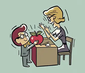 Child Giving an Apple to a Teacher