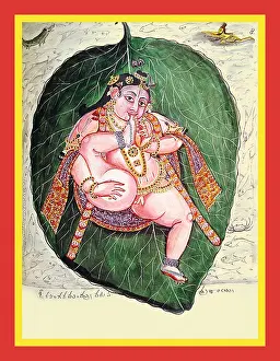 Garland Prints: Child Krishna Vatapattrasayi, naked