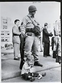 Little Rock Prints: Child Playing At The Feet Of Guardsman