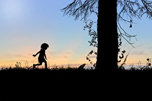 Images Dated 28th August 2011: Child playing behind a frog