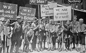Picketing Prints: Child Textile Workers Holding Protest Signs During Strike
