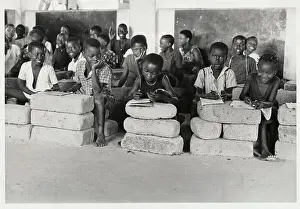 Nigeria Prints: Children Attending School Without Desks