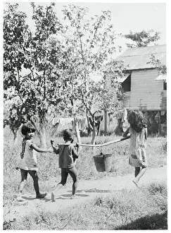 Philippines Prints: Children Carrying Pail of Water