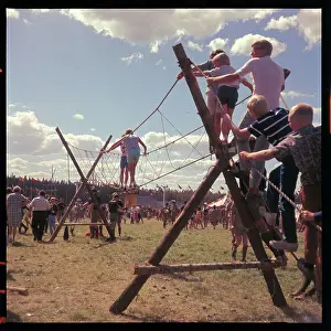 Idaho Prints: Children Crossing a Rope Bridge