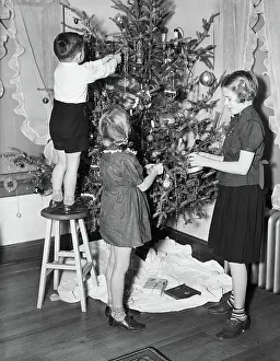 Children Decorating a Christmas Tree