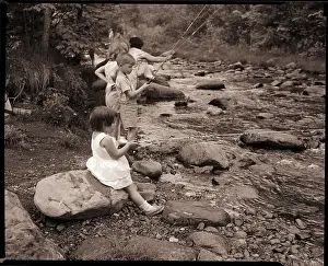 Montpelier Prints: Children Fishing in Stream