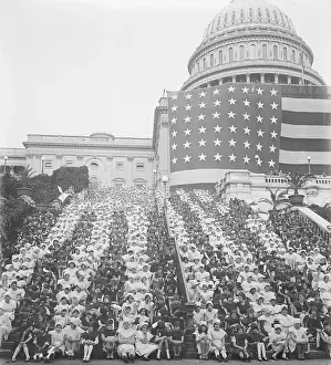 Classical Revival Prints: Children Form Human Flag on Capitol Step