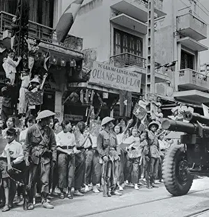 Hanoi Prints: Children in Hanoi Waving Communist Flags