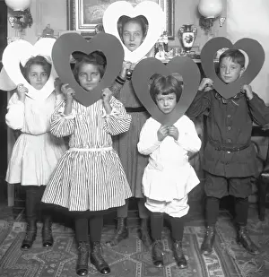 Valentines Day Prints: Children Holding Up Paper Hearts