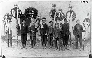 Pole Prints: Children Holding Poles with Apple Wreath