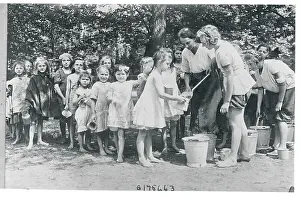 Children Lining Up for Lunch