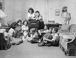 Pre Teen Prints: Children Listening to Roosevelt Radio Address