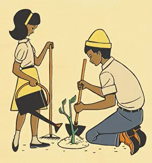 Little Boys Prints: Children Planting Plant