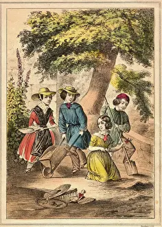 Children Playing with Gardening Tools