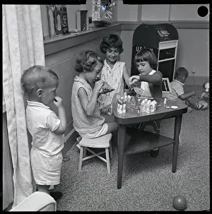 Kindergarten Prints: Children Playing Manicurigst In Playroom