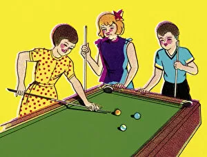 Images Dated 31st August 2017: Three Children Playing Pool