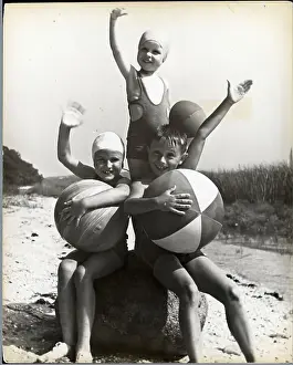 Children on Rock @ Beach Waving/ W/Balls