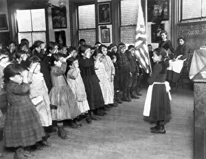 Class Prints: Children Saluting The Flag In School