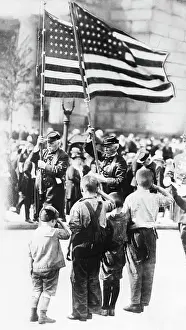Saluting Prints: Children Saluting Flags at Memorial Day Parade