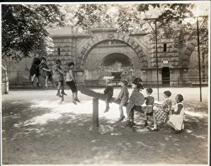 Hamburg Prints: Children On See-Saw At The Zoo