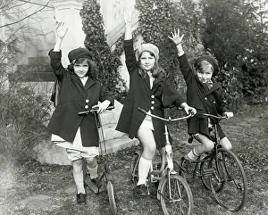 Tricycle Prints: Children Waving from Bikes