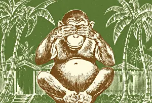 Jungle Prints: Chimpanzee Covering Its Eyes