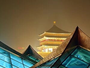 Glass Material Gallery: China, Shaanxi Province, Xi an, The Zhong Lou (Bell Tower), night