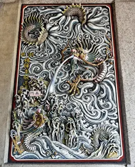Chinese dragons painting Han Jiang temple Georgetown Penang Malaysia
