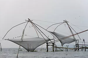 Images Dated 24th February 2013: Chinese fishing nets, Vembanad lake, Kerala, India