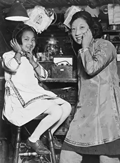 Teenage Girl Prints: Chinese Girls Enjoying Radio