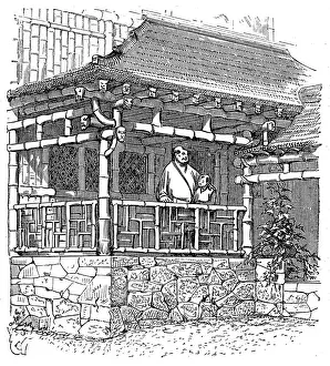 Asian And Indian Ethnicities Prints: Chinese house of bamboo, drawing of Viollet-le-Duc