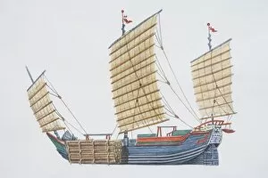 Chinese junk boat, side view