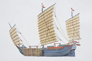 Wooden Gallery: Chinese junk boat, side view