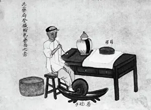 Grinding Prints: Chinese Man Grinding Medical Ingredients