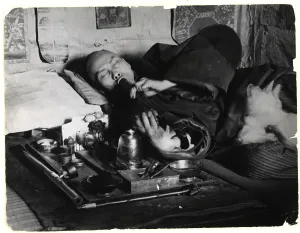 Opium Prints: Chinese Man Smoking An Opium Pipe