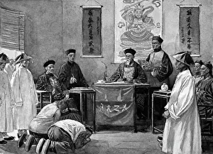 Peasant Prints: Chinese Men Bow To Magistrate