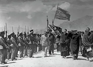 Lhasa Prints: Chinese Officials and Tibetan Lamas Inspecting Troops