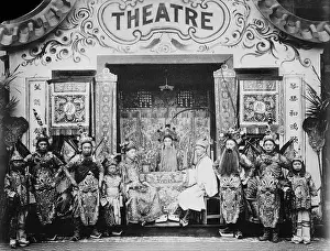 Chinese Stage Actors in Costume with Stage Set