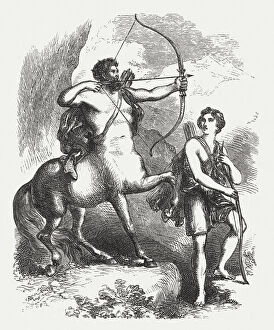 Images Dated 27th May 2016: Chiron teaching Achilles, Greek mythology, wood engraving, published in 1880