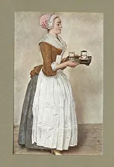 The Chocolate Girl, the Genevan artist Jean-Étienne Liotard, showing a maid serving drinking chocolate, 18th Century art