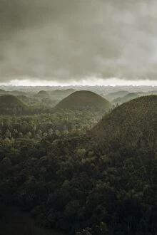 Images Dated 9th March 2013: Chocolate hills landscape from Bohol Island, a big storm covers the sky making an interesting