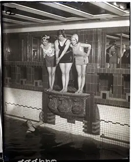 Diving Prints: Chorus Girls Christen Ship Swimming Pool