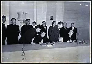 Kremlin Prints: Chou En-Lai Signing Declaration W/Others