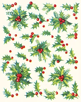 Pattern Artwork Illustrations Gallery: Christmas Holly Pattern
