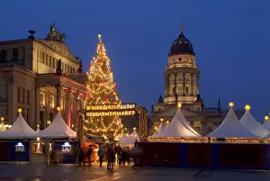 Concert Prints: Christmas market Winter Magic at Gendarmenmarkt square with Konzerthaus concert hall and French Cathedral